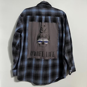 Blue Line Wife Life Skull Backpatch Flannel XL