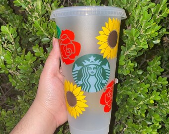 Copa Starbucks de girasol y rosa