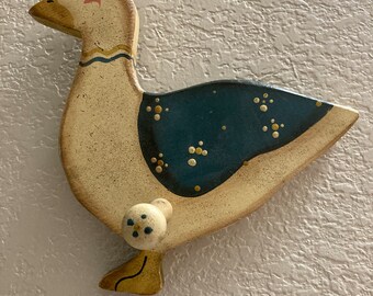 Vintage Wood Duck, Hanging Wall Decor, Hand Painted Farmhouse Style Goose, Nursery, Child Room, Pantry, Entryway, Country Style Kitchen