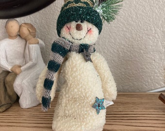 Soft Snowman, Off-White Fleece with glitter, Vintage Christmas Decoration, Rustic Standing Snowman, Handcrafted Cottage Core Country Holiday