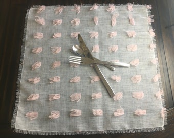 Sheer Square Pink Placemat, Rustic Wedding, Shower, Blush Pink, Basket Liner, Romantic Table Decor, Overlay, 18" Sq, Easter Table Decor