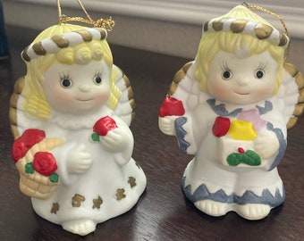 Vintage Ceramic Angel Bell Ornaments, Giftco Set of 2, Christmas Decor