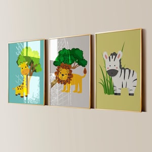 Juego de 3 láminas para dormitorio infantil, arte mural para habitación infantil, pósteres para dormitorio infantil, arte de animales bebés, láminas de animales del zoológico, pósteres para sala de juegos