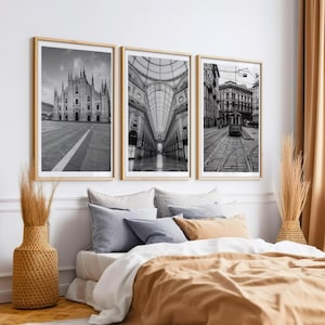 Set of 3 Milan prints, DIGITAL DOWNLOAD, Italy prints, City poster, Black and White photographs, Travel posters, Wall art, Galleria Vittorio
