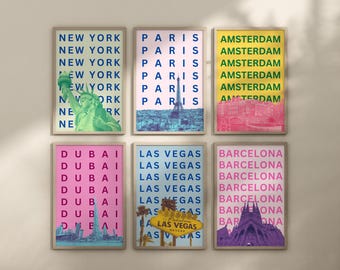 Pop Art style city skyline prints; Any city! All colours can be changed.