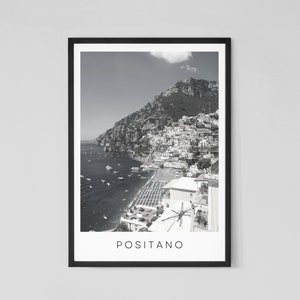 Positano Print: Black and White Amalfi Coast Travel Photo