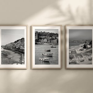 Conjunto de 3 láminas de Cornualles, DESCARGA DIGITAL, Láminas costeras, Fotografías de playa en blanco y negro, Decoración del hogar, Arte mural imprimible, Imágenes de playa
