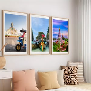 Set of 3 Thailand prints, Travel posters, Colour photographs, Bangkok city prints, Phuket photos, Chiang Mai poster, Bedroom poster set