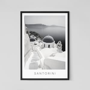 Santorini-afdruk: zwart-wit reisfoto Grieks eiland