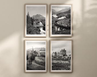 Scottish Highlands set of 4 black and white posters