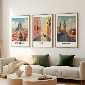 Retro city prints, 88 LOCATIONS AVAILABLE, Vintage travel posters, Colourful wall art, Home decor, Cities collection, World landmarks art