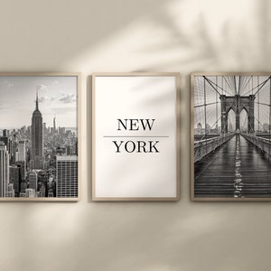 Set of 3 New York City prints, DIGITAL DOWNLOAD, Travel posters, Black and White photographs, Neutral home decor, Printable art, Skyline art