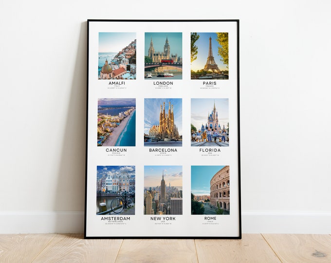 Personalised travel print, Travel gift, Destination poster, City prints, Birthday gift, Travel poster, Customised wall art, Home decor