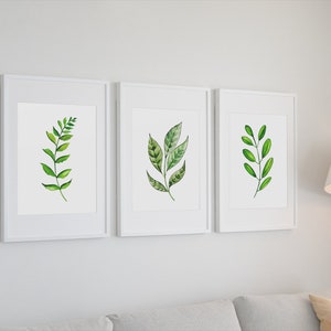 Set di 3 stampe botaniche, poster per amanti delle piante, stampe di foglie verdi, decorazioni per la casa, arte murale per la cucina, regalo, opere d'arte sulle erbe aromatiche
