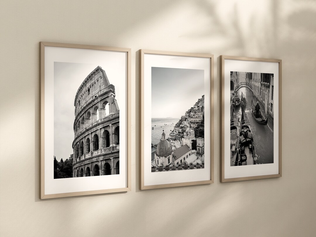 Set of 3 Italy Prints, DIGITAL DOWNLOAD, Black and White Travel