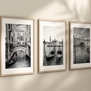 Set of 3 Venice prints, Italy prints, City prints, Travel posters, Travel prints, Black and white photographs, Home Decor, Wall art, Gift