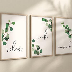 Botanical Bathroom Prints Set: Sage Green Eucalyptus Wall Art
