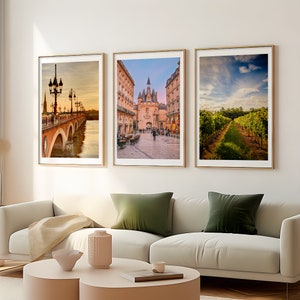 Set di 3 stampe Bordeaux, Poster Bordeaux, Stampe di città, Fotografie di viaggio a colori, Arredamento per la casa, Stampa di viaggio, Regalo, Arte murale, Vigneto