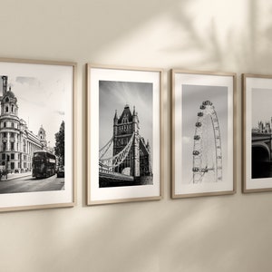 Set of 4 London prints, City prints, Black and White photographs, London posters, Home Decor, Landmark wall art, Tower Bridge print, Big Ben