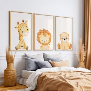 Juego de 3 impresiones para dormitorio infantil, arte de pared para guardería, pósteres para dormitorio infantil, regalo para bebé recién nacido, impresiones de animales bebés, imágenes neutras para sala de juegos