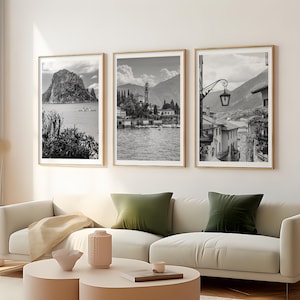 Lake Como Italy Prints: Black and White Travel Photography, Set of 3