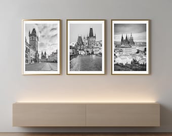 Prague set of 3 posters in black and white