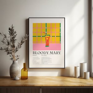 Bloody Mary print, Cocktail print, Drinks prints, Wall art, Bar poster, Cocktail recipe, Alcohol gifts, Cocktail lover Gift