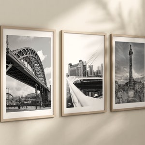 Set of 3 Newcastle prints, Gateshead prints, Black and white city prints, Travel photographs, Home decor, Wall art, Tyne Bridge, Landmarks