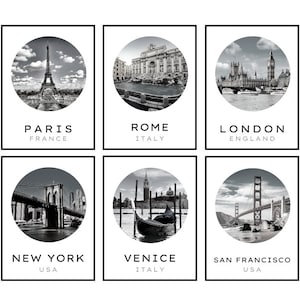 Set of 6 City prints, ANY CITY! World travel posters, Black & white OR colour, Bedroom wall art, Cityscape art, Holiday memories, Home decor