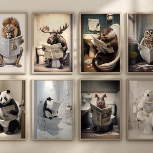 Impresiones de animales en el baño, carteles divertidos para el baño, fotografías en color, impresiones para la bañera, decoración del hogar, arte de pared, regalo, arte neutro