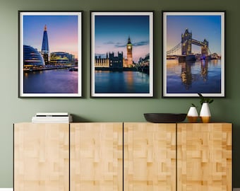 Set of 3 London at sunset posters: (Digital Download version)