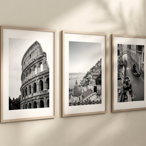 Set of 3 Italy prints, City prints, Black and White prints, Travel photographs, Travel posters, Home decor, Wall art, Rome Venice Amalfi art