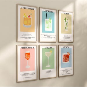 Cocktail prints, CHOICE OF 12 classic drinks posters, Cocktail lovers gift, Dining room decor, Fun kitchen wall art, Cocktail recipe art