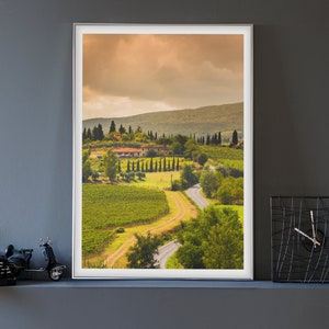Tuscany Vineyard Print: Italy Travel Poster, European Wall Art