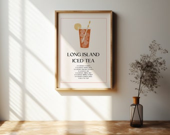 Long Island Iced Tea recipe poster, Cocktail bar print