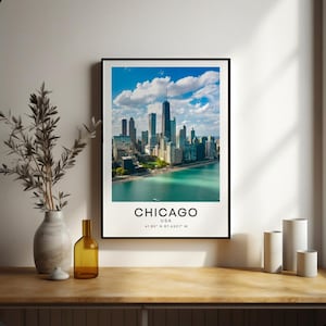 Stampa di Chicago, poster degli Stati Uniti, stampa dello skyline della città di Chicago, poster di viaggio, stampa di destinazione, arte murale, arredamento per la casa, regalo