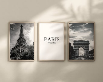 Set of 3 Paris prints, Paris posters, Parisian city prints, Black and white photographs, Travel prints, Bedroom wall art, Home Decor, Gift