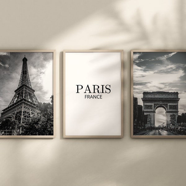 Lot de 3 affiches de Paris, affiches de Paris, estampes de la ville parisienne, photographies en noir et blanc, impressions de voyage, art mural de chambre à coucher, décoration d'intérieur, cadeau