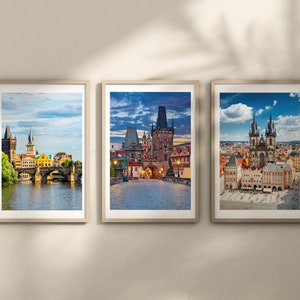 Ensemble de 3 estampes de Prague, estampes de la ville, photographies de l'Europe, affiches de voyage, estampes de voyage, art mural, cadeau, pont Charles, estampes de l'Europe, décoration
