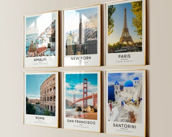 CUSTOM Set of 3 City prints, Colour travel posters, ANY city, state or country, Personlised wall art, Home decor, Landmarks, Location prints