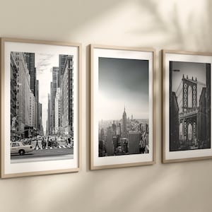 Conjunto de 3 impresiones de la ciudad de Nueva York, fotografías de la ciudad en blanco y negro, carteles de viaje, decoración del hogar, regalo, arte mural, puente de Brooklyn, horizonte de Nueva York