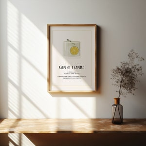 Gin & Tonic print, Classic cocktail print, Drinks prints, Wall art, Bar poster, Cocktail recipe, Cocktail lover gift