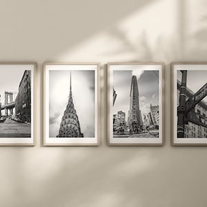 NYC Photography Print Set: Broadway, Brooklyn Bridge, Chrysler, Flatiron