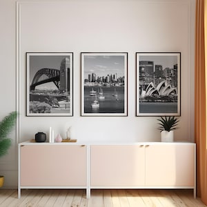 Set of 3 Sydney prints, DIGITAL DOWNLOAD, Australia city prints, Black and white travel photographs, Travel posters, Printable wall art
