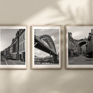 Set of 3 Newcastle prints, Gateshead prints, Black and white city prints, Travel photographs, Home decor, Wall art, Tyne Bridge, Landmarks