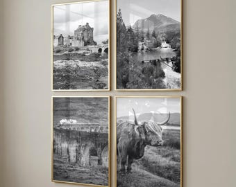 Scottish Highlands set of 4 black and white posters