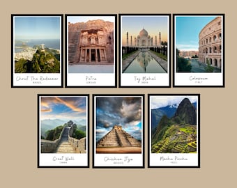 【レア】Seven Wonders Of The World 7インチ New Seven World Wonders Black & White Wall Art Set, Chichen Itza