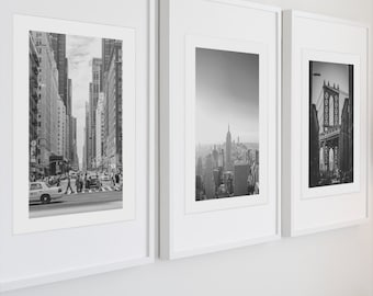 Conjunto de 3 pôsteres em preto e branco da cidade de Nova York: (Versão para download digital)