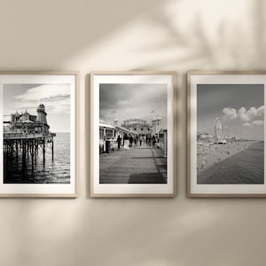 Set of 3 Brighton prints, City prints, Black and White photographs, Travel posters, Travel prints, Wall art, Gift, Hove print, Brighton pier