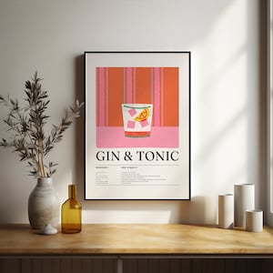 Gin & Tonic Druck, Cocktail Druck, Getränke Drucke, Wandkunst, Bar Poster, Cocktail Rezept, Cocktail Liebhaber Geschenk